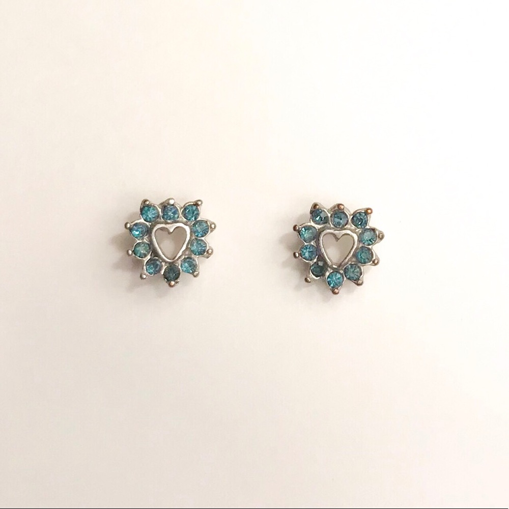 Blue Rhinestone Heart Earrings